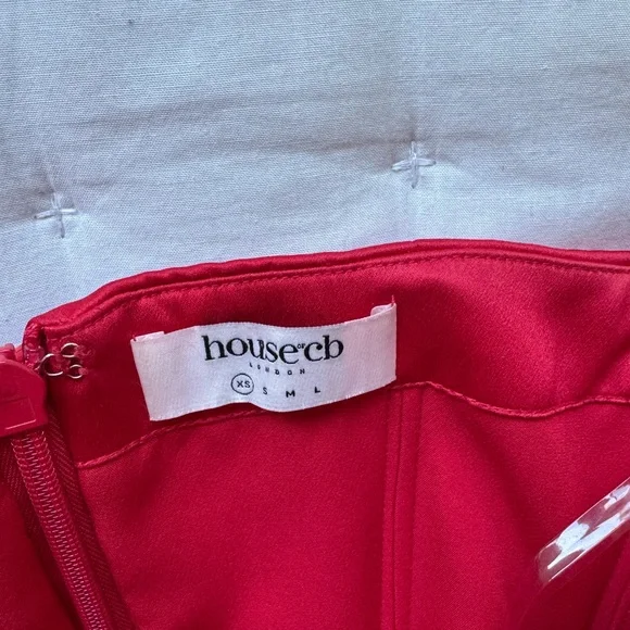 House of CB London XS Adrienne Red Scarlet Strapless Gown Ruched - Picture 9 of 11